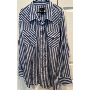High Noon Men's Long Sleeve Western style Shirt size 2XL Tall, Blue White Stripe